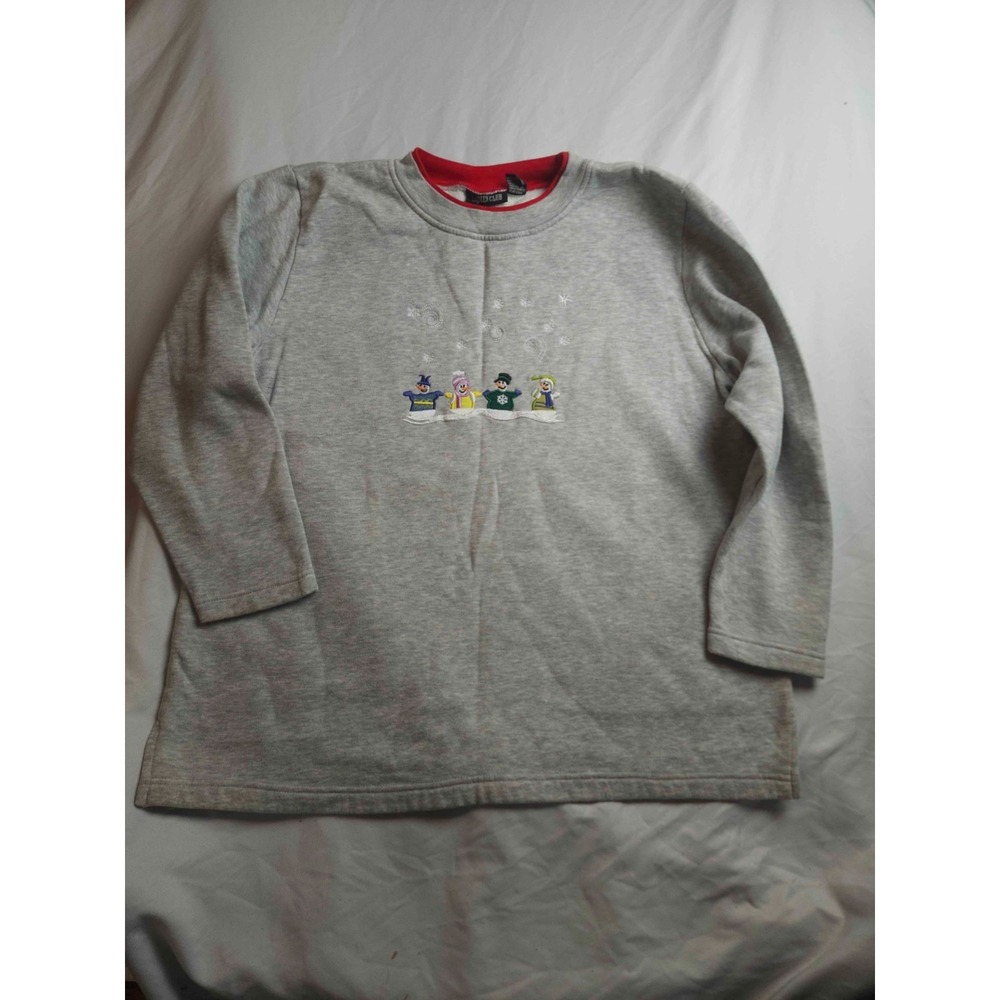 Ladies Club Sweatshirt Womens Large Grey Snowman Embroidered Holiday Winter Crew